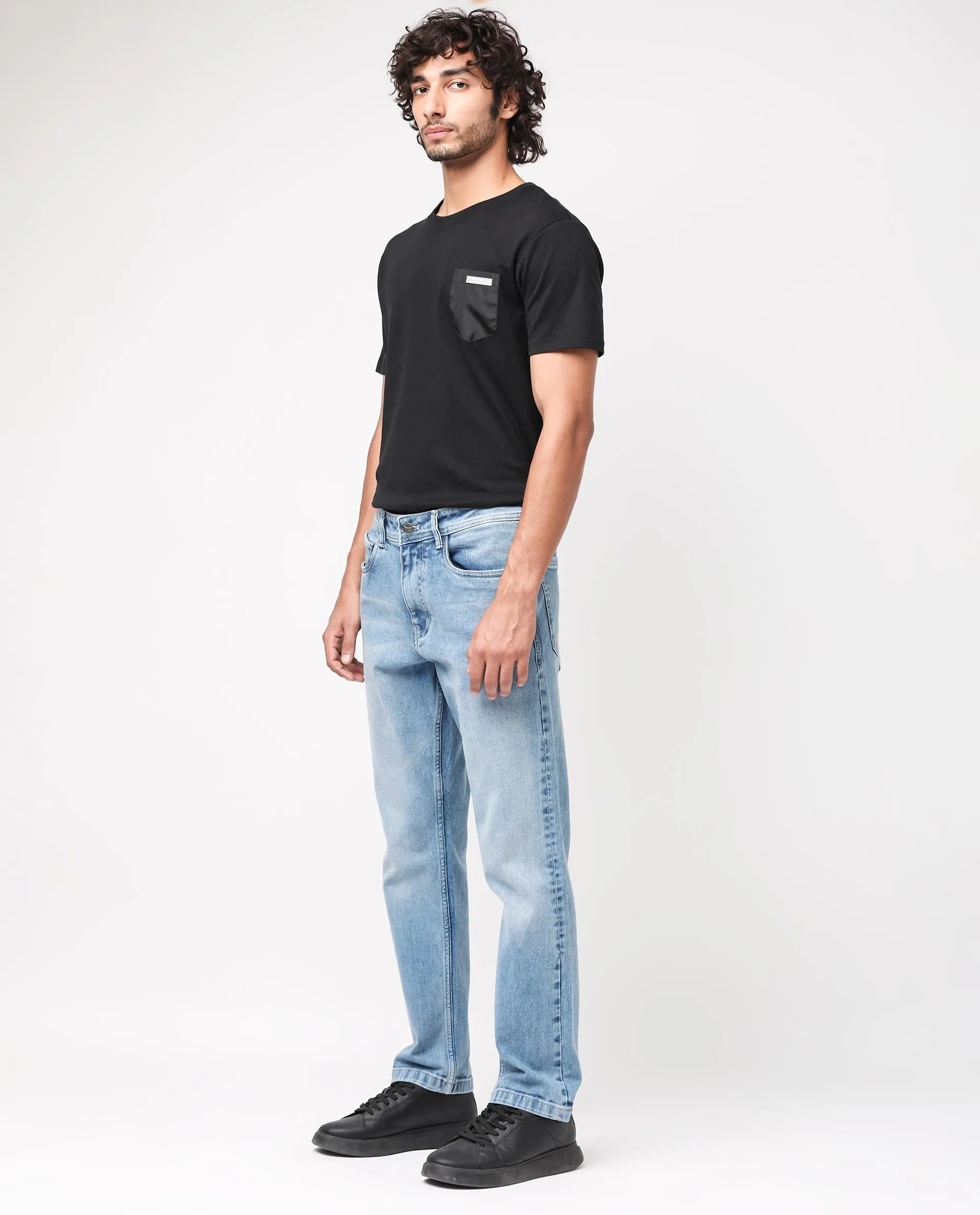 Rare Rabbit Men's Polin Light Blue Light Wash Mid-Rise Regular Fit Jeans