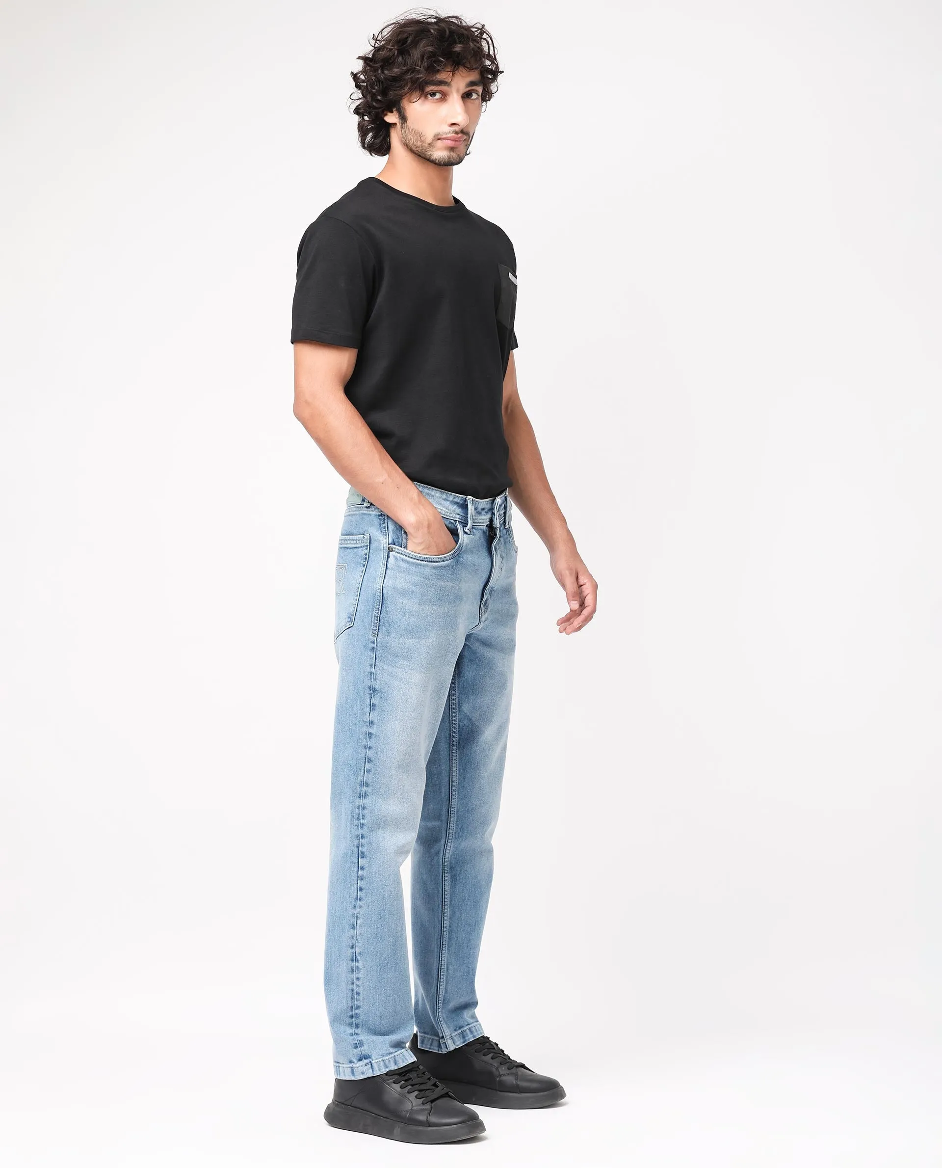 Rare Rabbit Men's Polin Light Blue Light Wash Mid-Rise Regular Fit Jeans