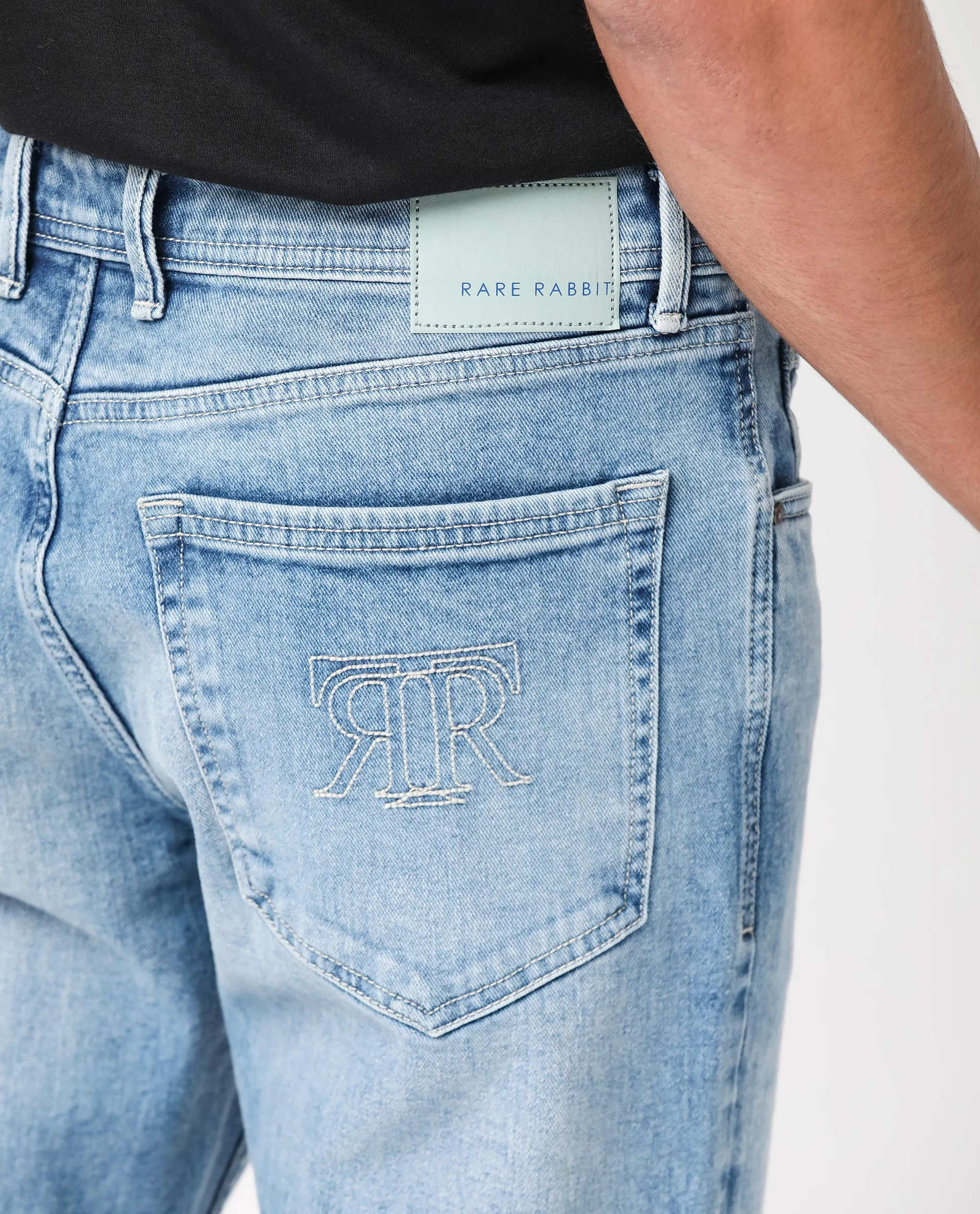 Rare Rabbit Men's Polin Light Blue Light Wash Mid-Rise Regular Fit Jeans
