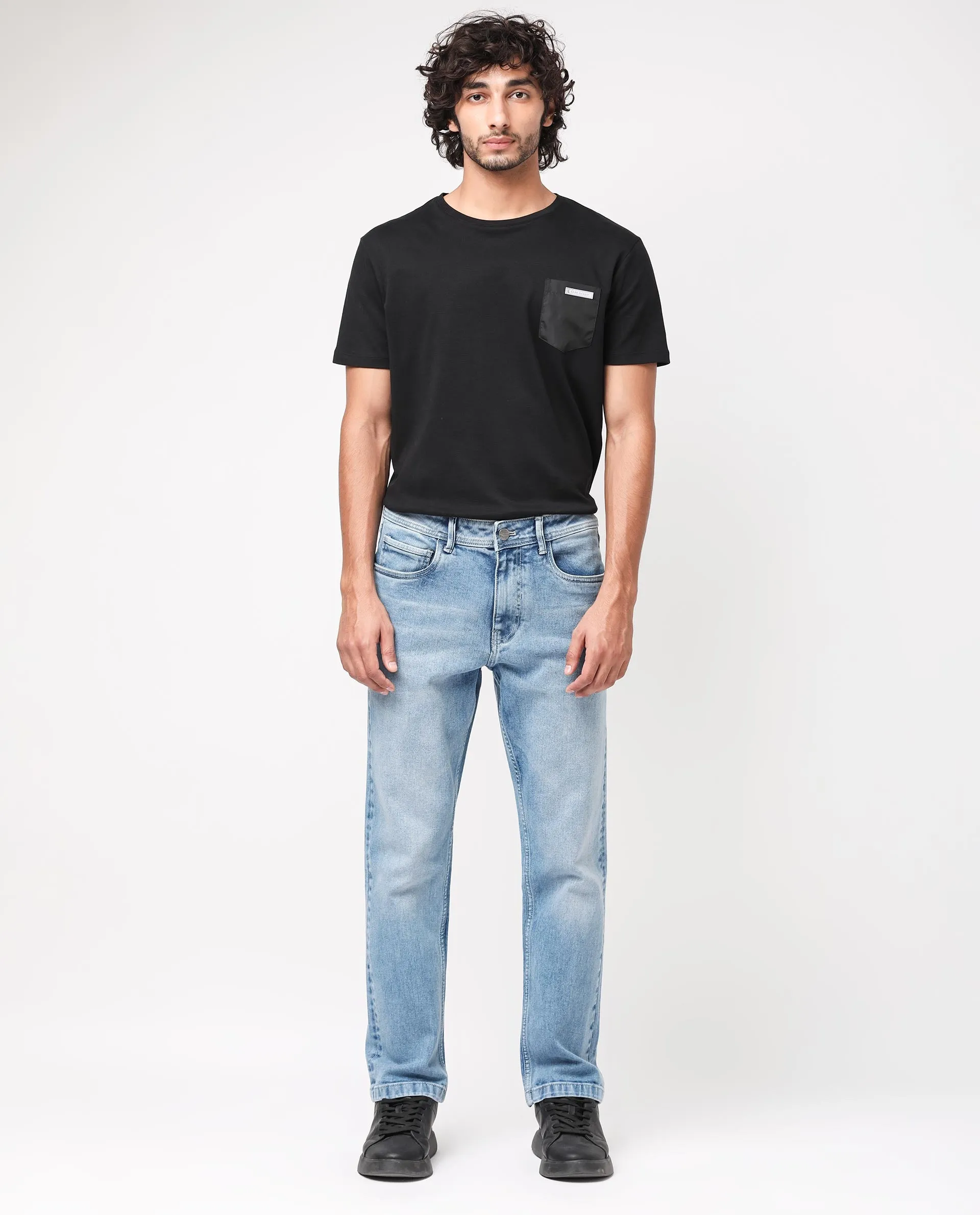 Rare Rabbit Men's Polin Light Blue Light Wash Mid-Rise Regular Fit Jeans