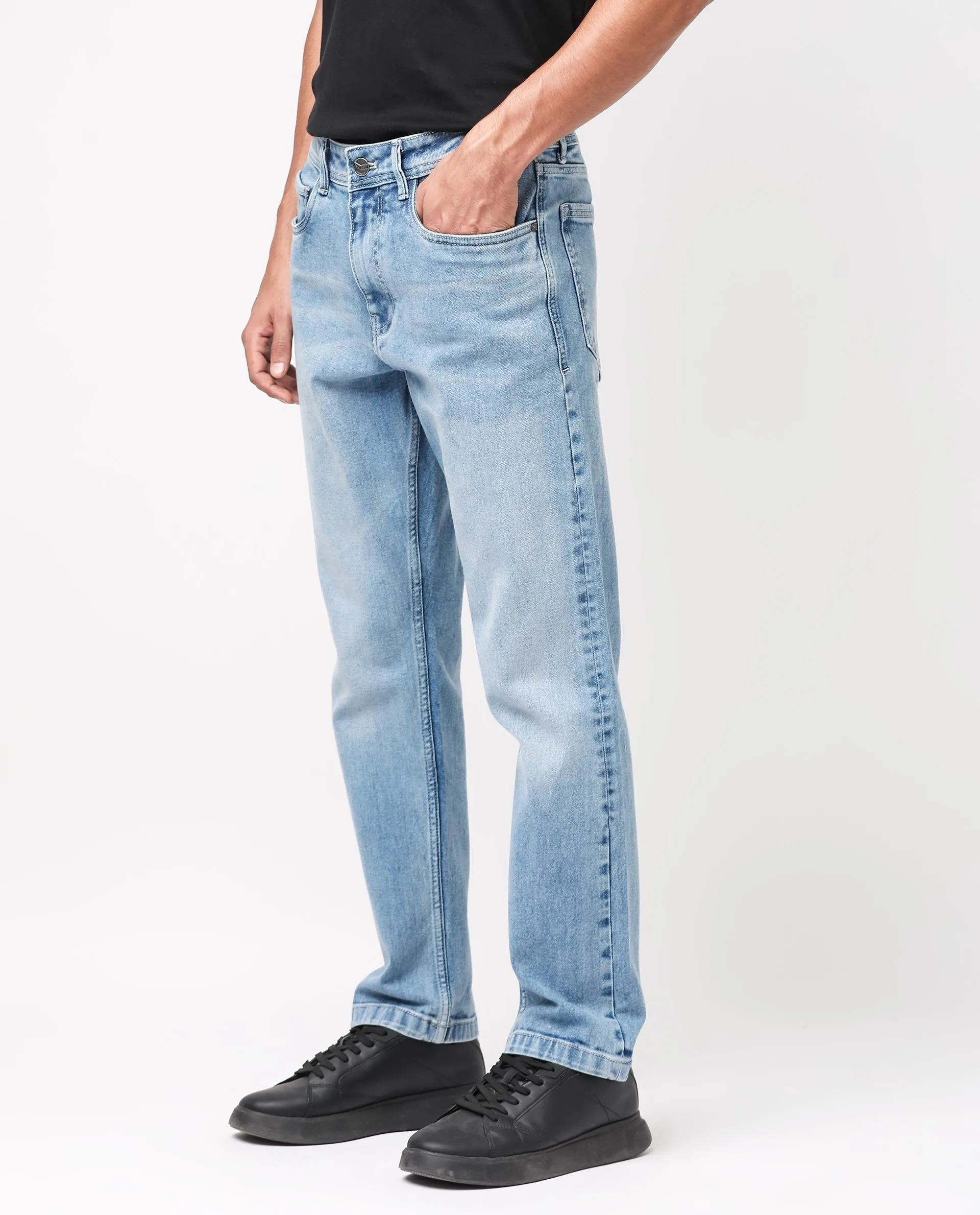 Rare Rabbit Men's Polin Light Blue Light Wash Mid-Rise Regular Fit Jeans