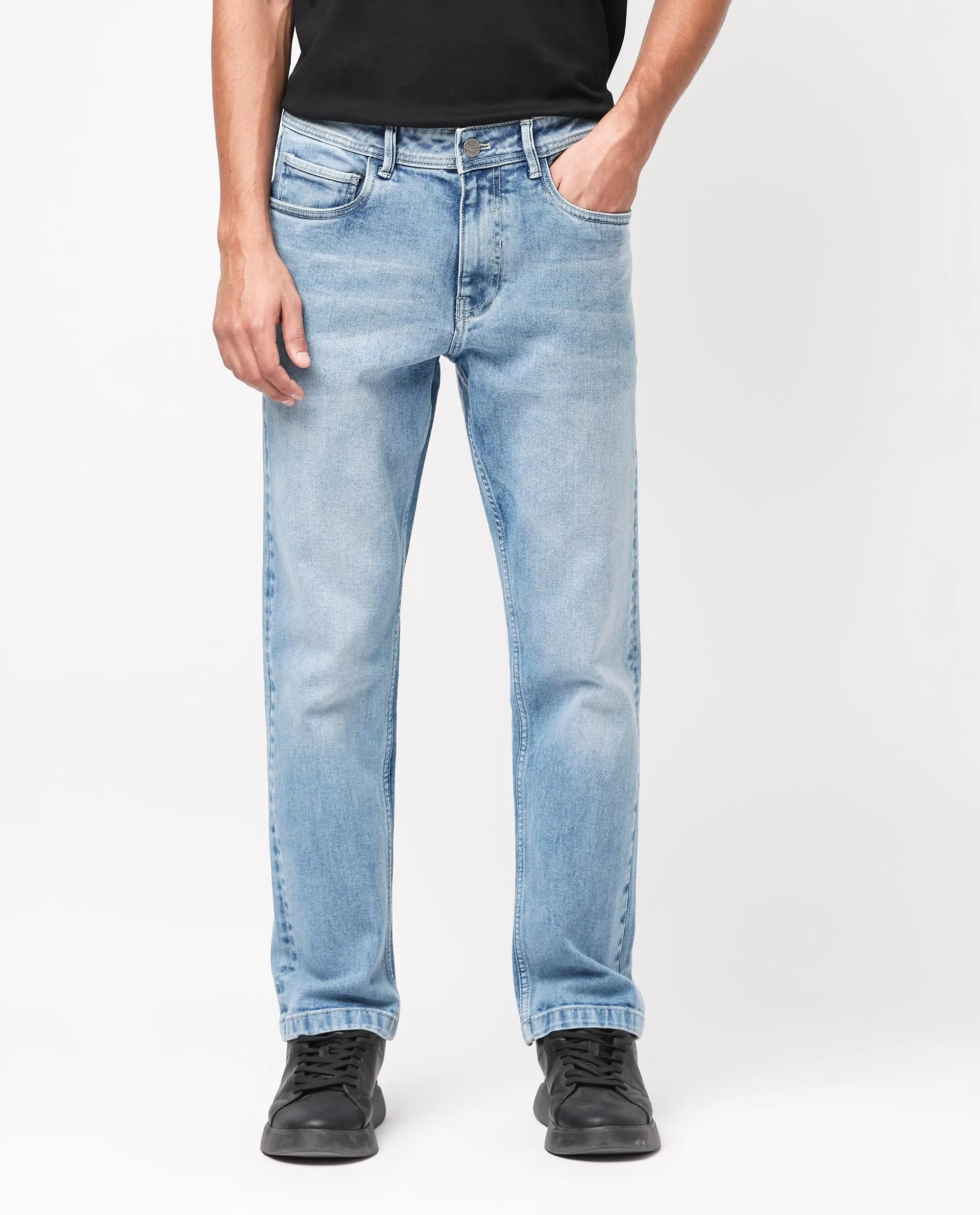 Rare Rabbit Men's Polin Light Blue Light Wash Mid-Rise Regular Fit Jeans