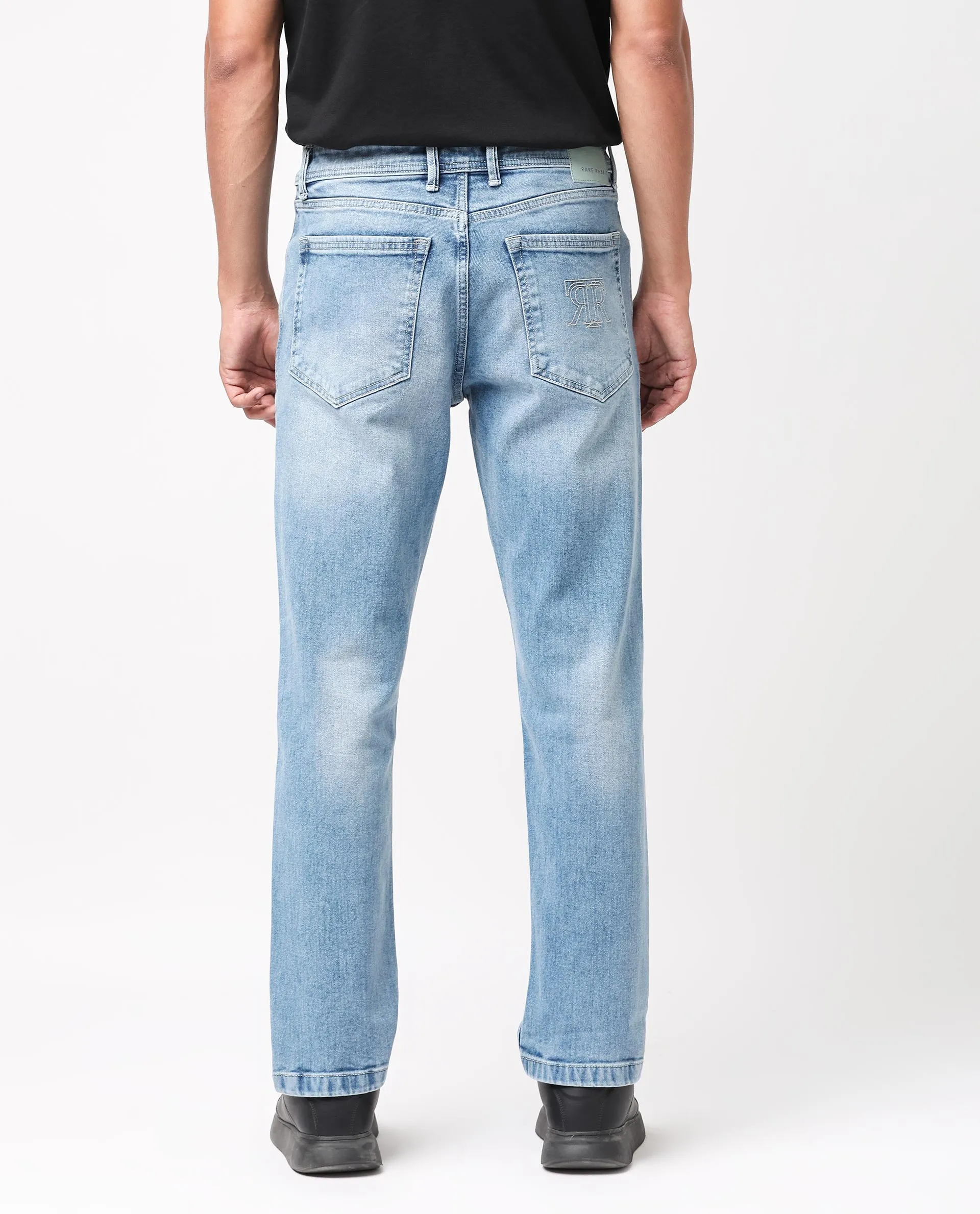 Rare Rabbit Men's Polin Light Blue Light Wash Mid-Rise Regular Fit Jeans