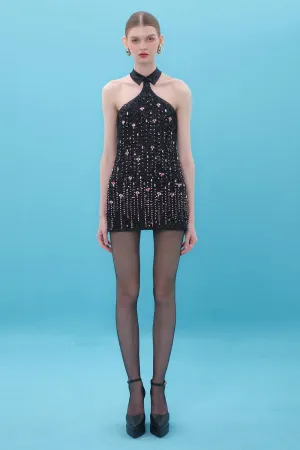 Saoirse Halter Collared Neck Sequin Mini Dress