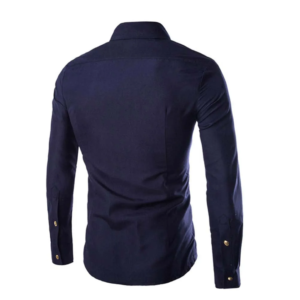 Slim Fit Zipped Pocket Shirts Navy