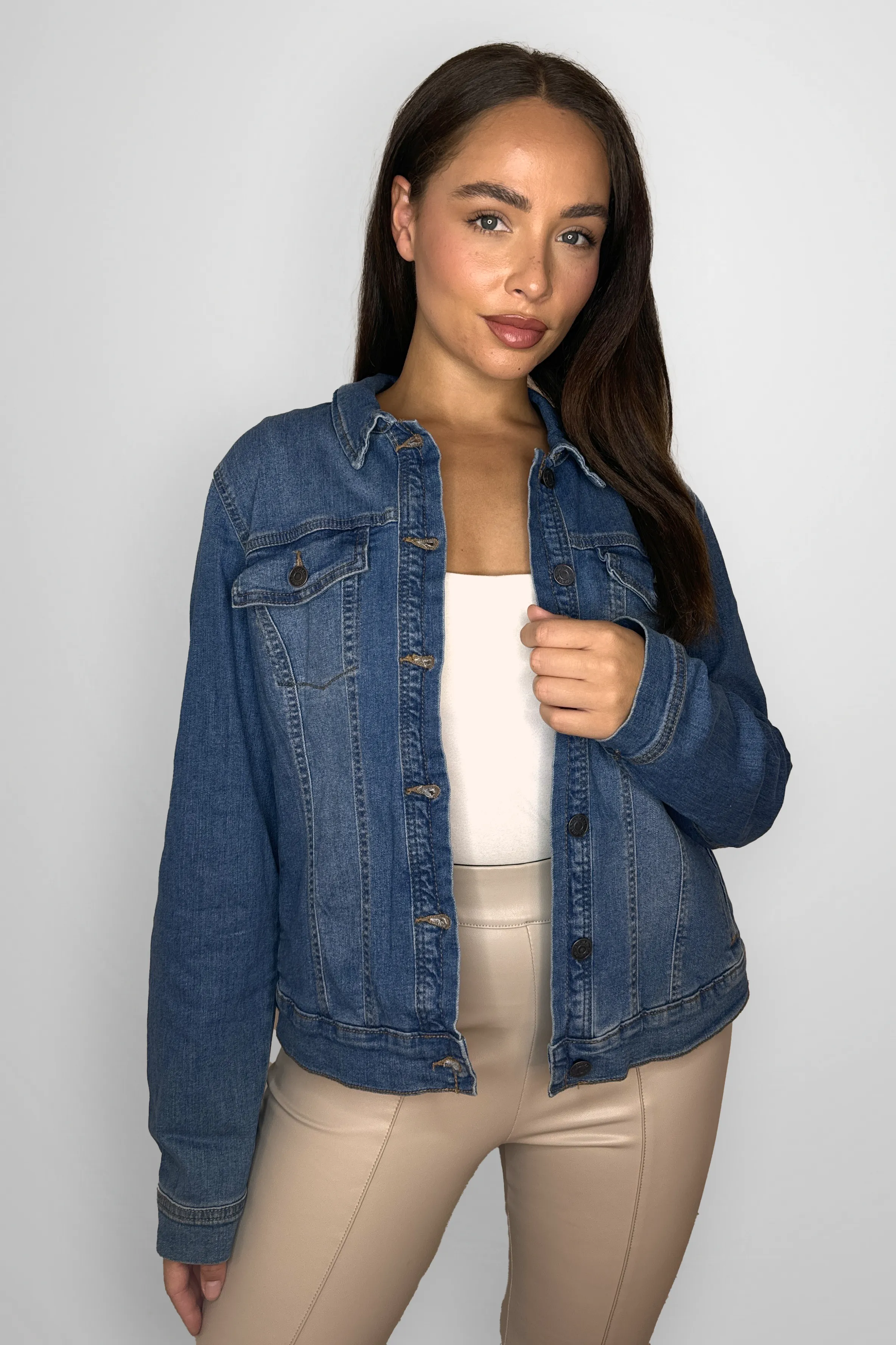Stretchy Faded Classic Denim Jacket