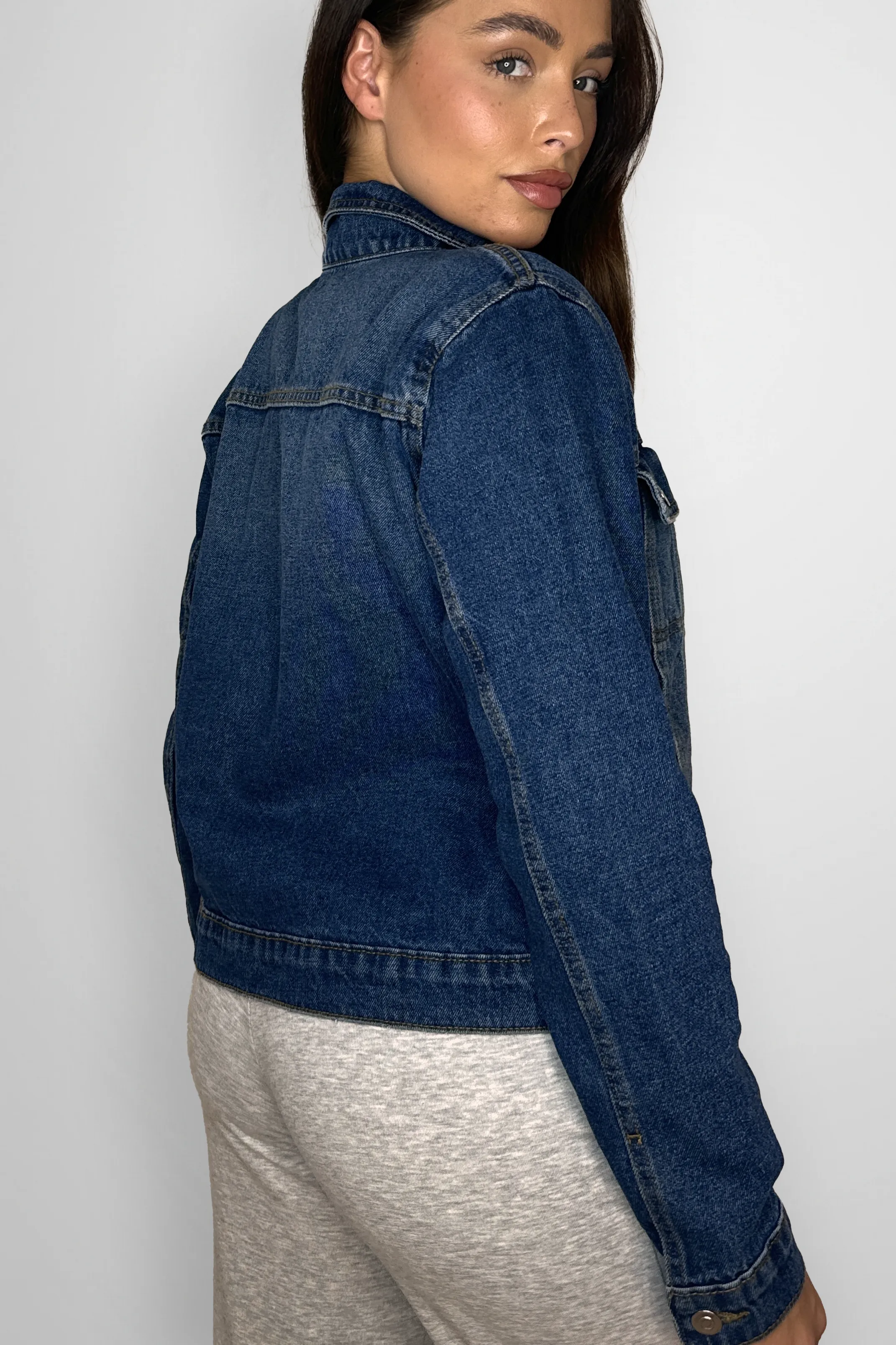 Stretchy Faded Classic Denim Jacket