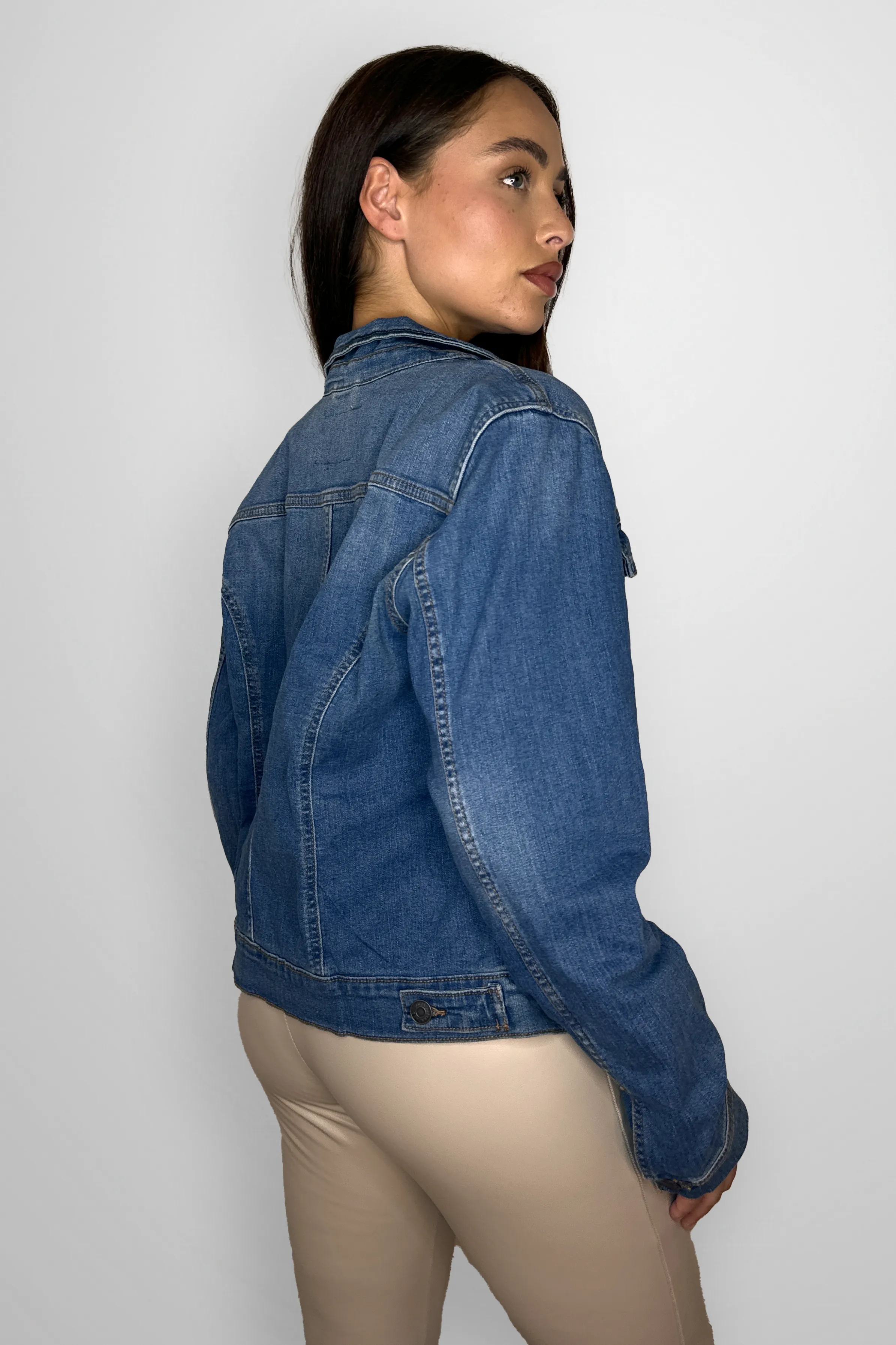 Stretchy Faded Classic Denim Jacket