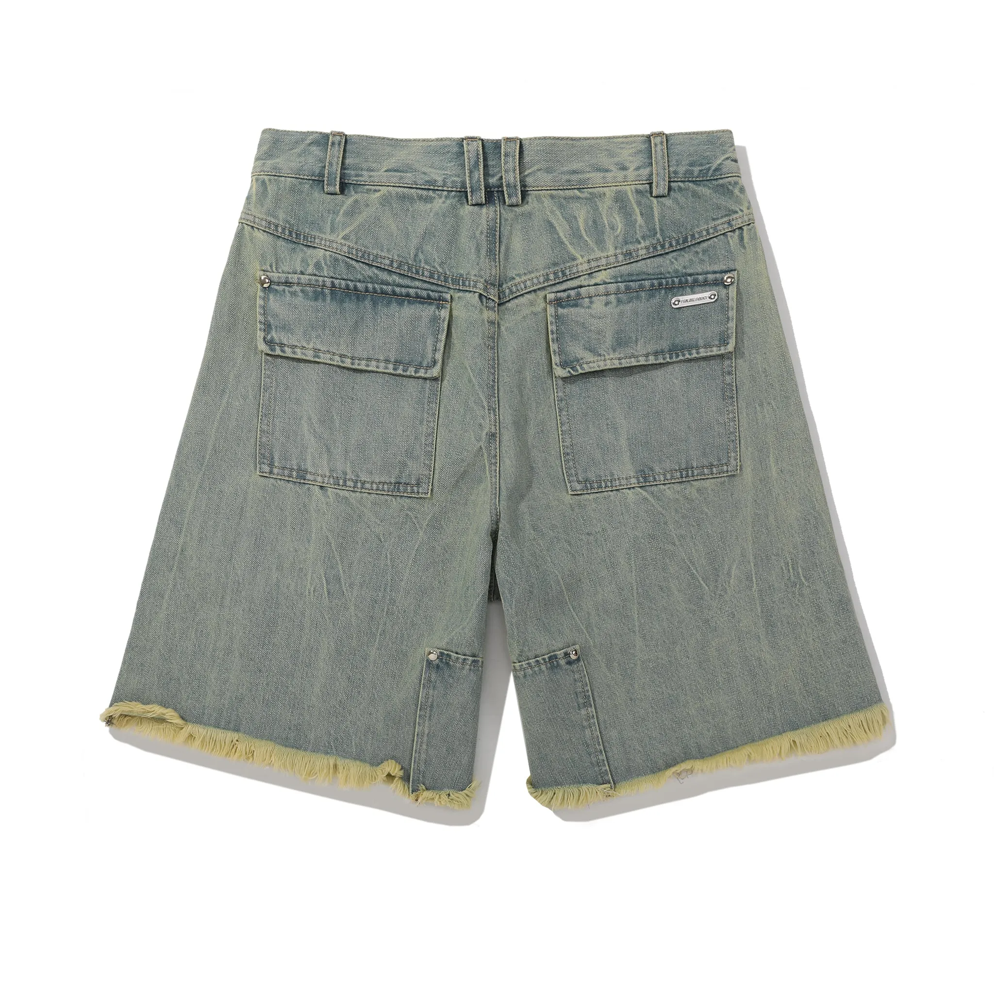 Studs Distressed Denim Shorts - Blue