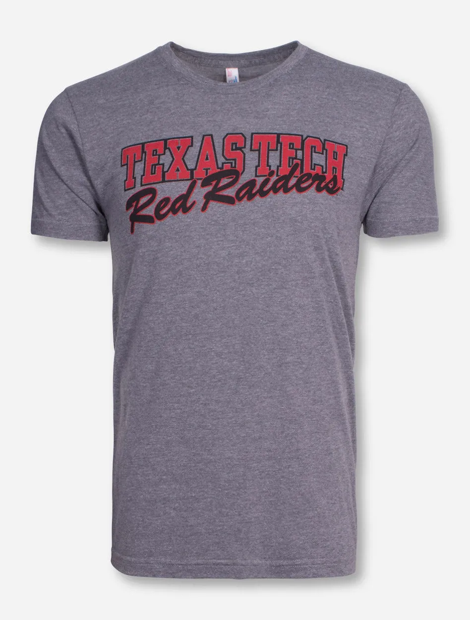 Texas Tech Block & Red Raiders Script on Heather Grey T-Shirt