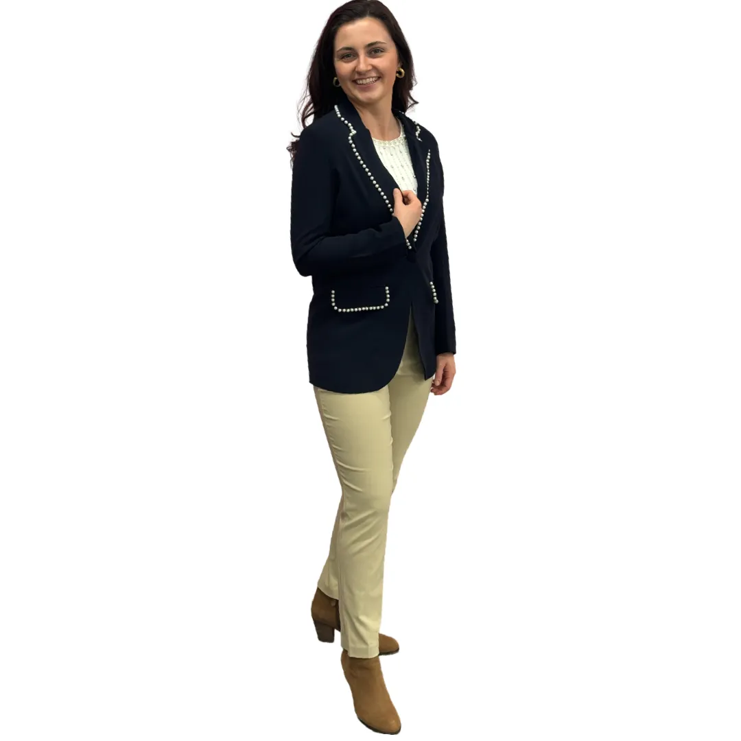 The Palmer Pearl Trimmed Blazer in Navy