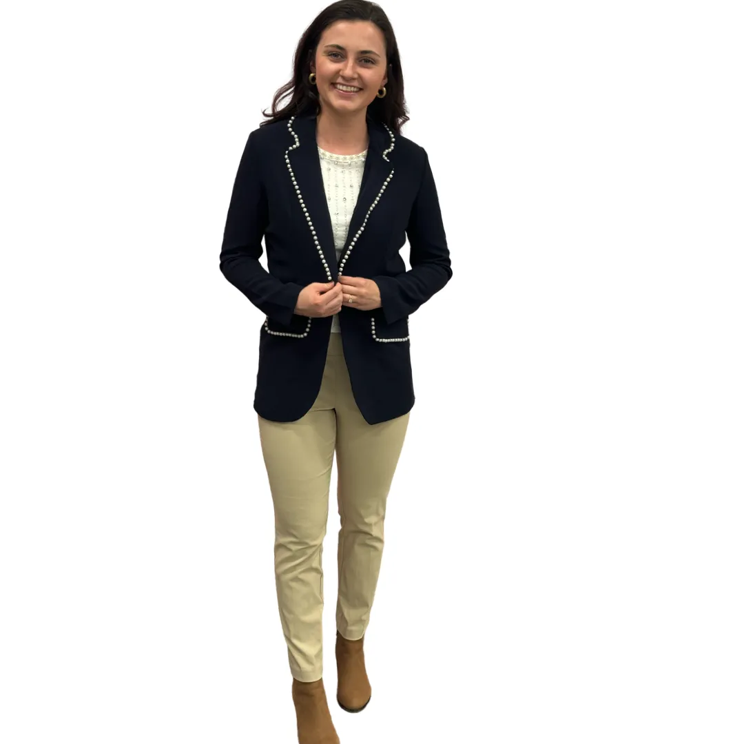 The Palmer Pearl Trimmed Blazer in Navy