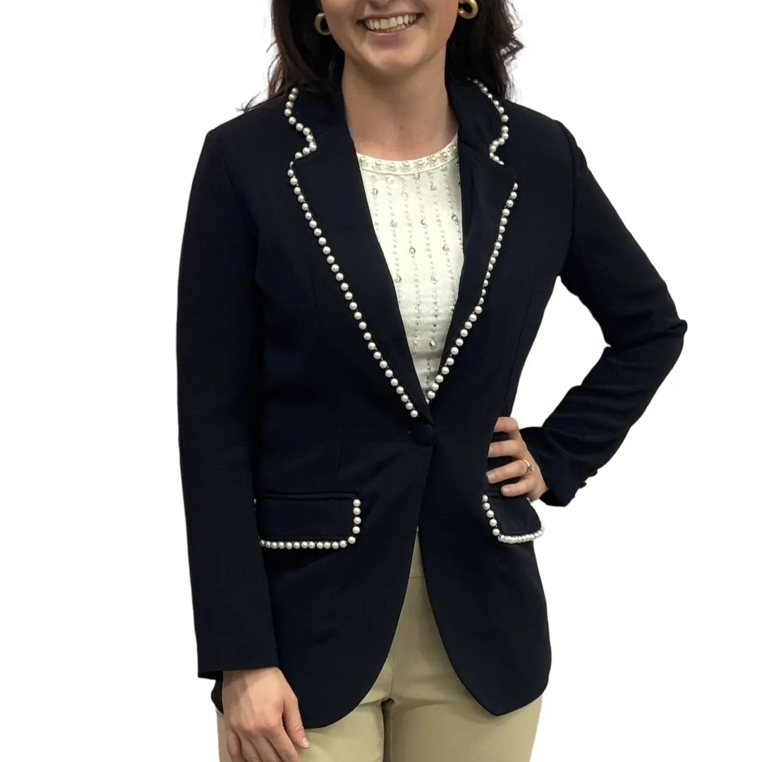 The Palmer Pearl Trimmed Blazer in Navy