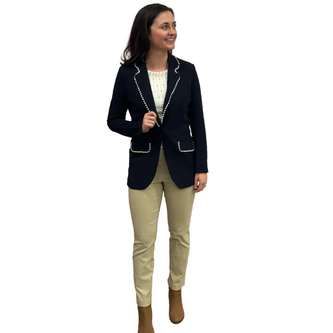 The Palmer Pearl Trimmed Blazer in Navy