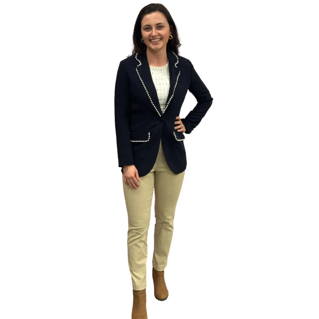 The Palmer Pearl Trimmed Blazer in Navy