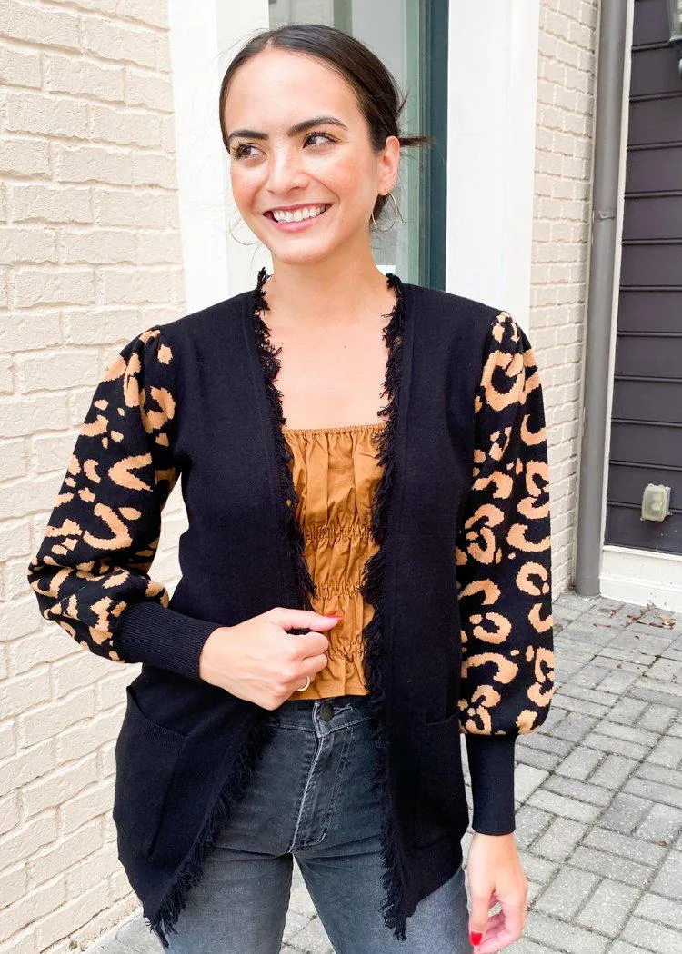 THML Zambezi Puff Sleeve Leopard Print Cardigan