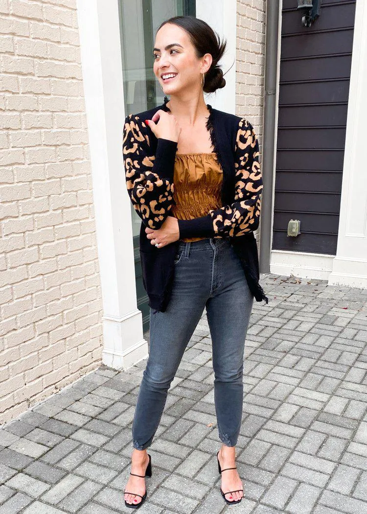 THML Zambezi Puff Sleeve Leopard Print Cardigan