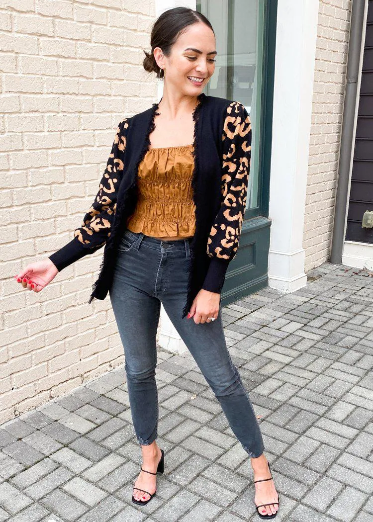 THML Zambezi Puff Sleeve Leopard Print Cardigan