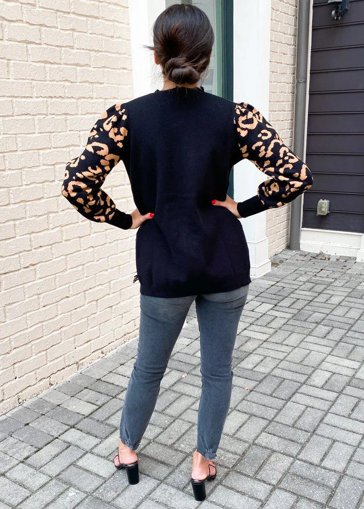 THML Zambezi Puff Sleeve Leopard Print Cardigan