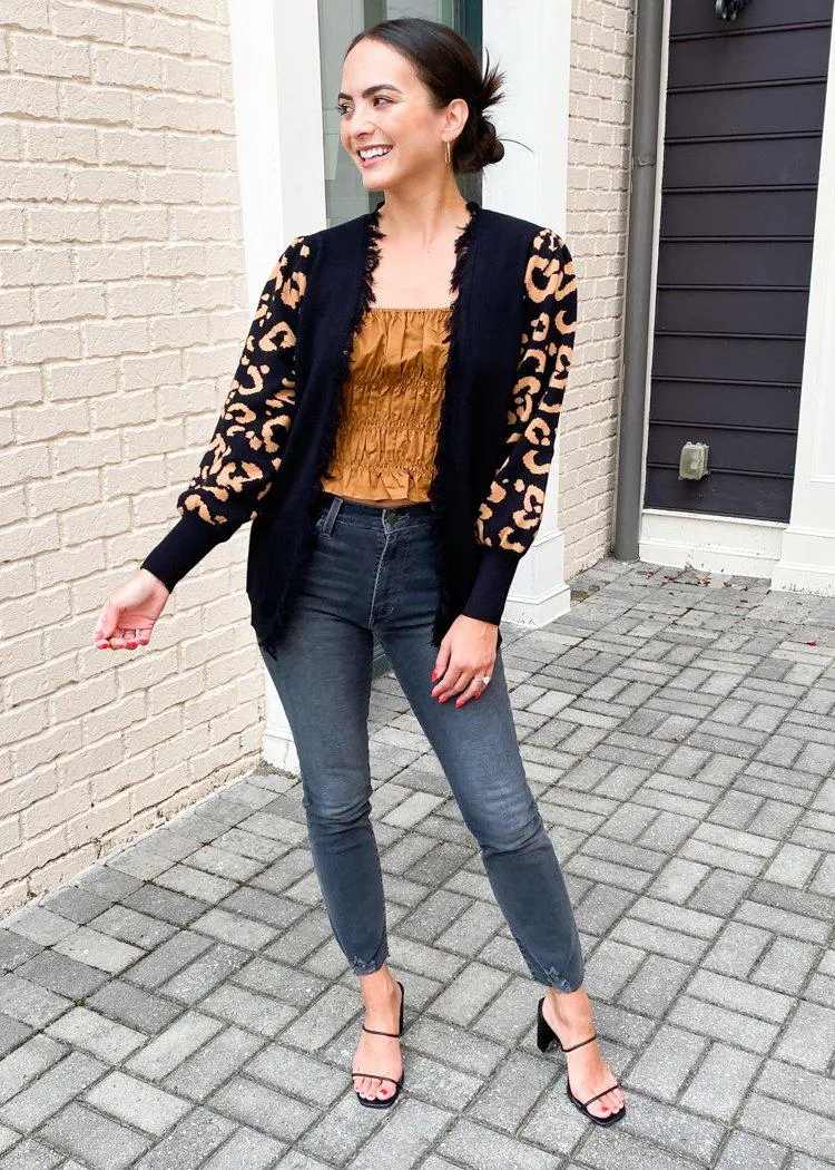 THML Zambezi Puff Sleeve Leopard Print Cardigan