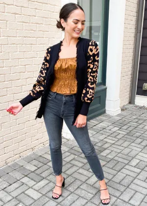 THML Zambezi Puff Sleeve Leopard Print Cardigan