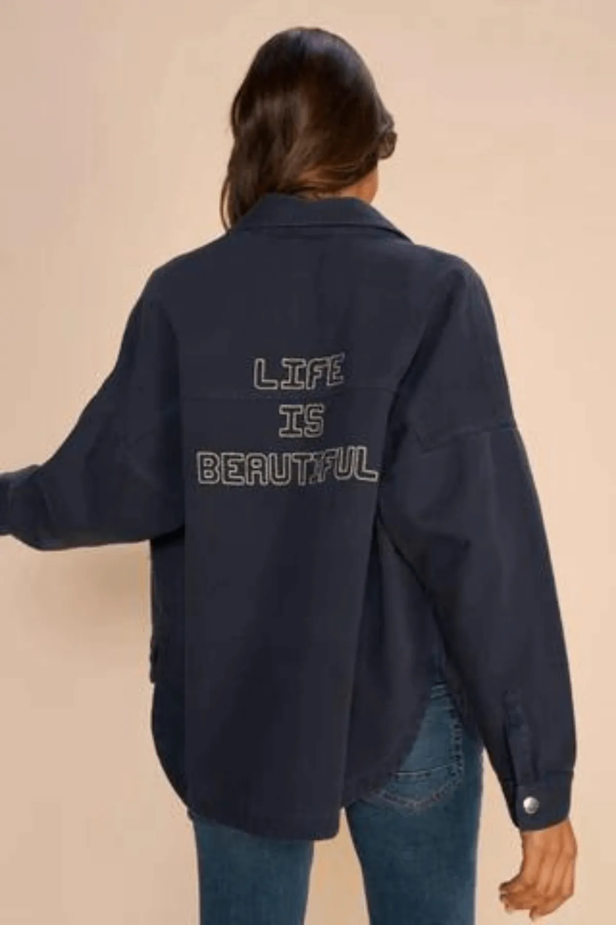 TIA EMBROIDERY COTTON SHIRT SALUTE NAVY