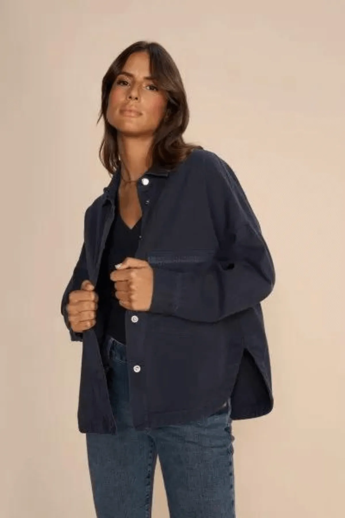 TIA EMBROIDERY COTTON SHIRT SALUTE NAVY