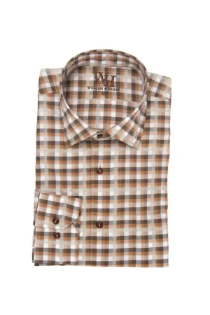 W&H Men's Long Sleeve Button Up Sports Shirts - Brown Gingham