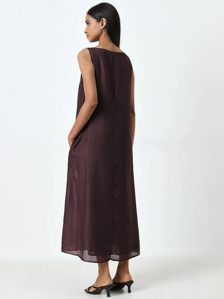 Wardrobe Brown Floral Printed A-Line Dress