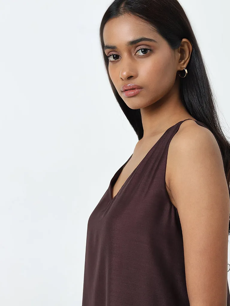 Wardrobe Brown Floral Printed A-Line Dress