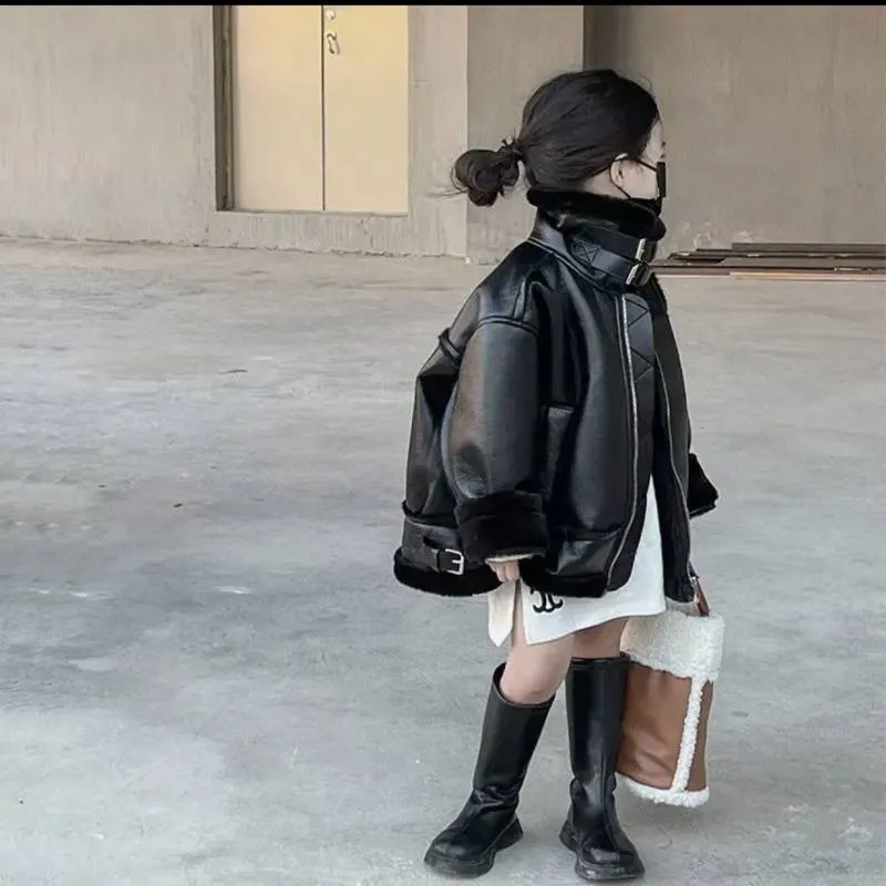 Wholesale PU Girls Plush Leather Jackets and Flying Jackets