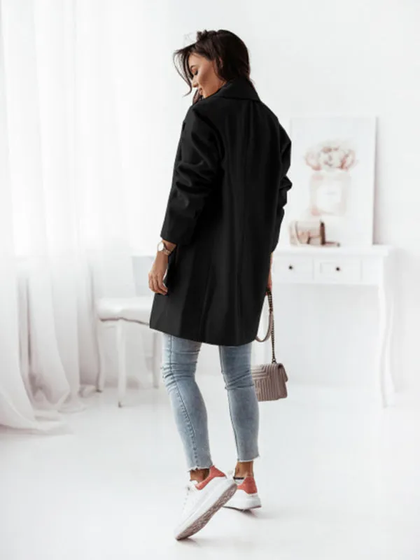 Women's Double Breasted Woolen Blend Mid Length Coat