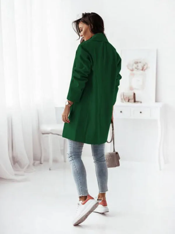 Women's Double Breasted Woolen Blend Mid Length Coat