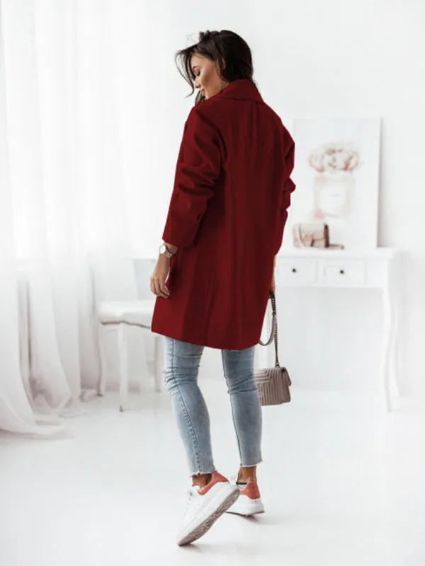 Women's Double Breasted Woolen Blend Mid Length Coat