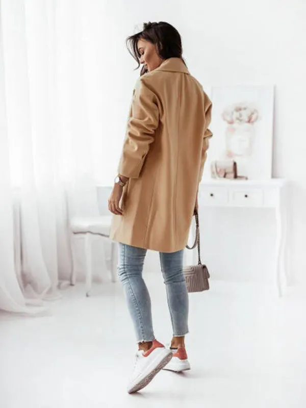 Women's Double Breasted Woolen Blend Mid Length Coat