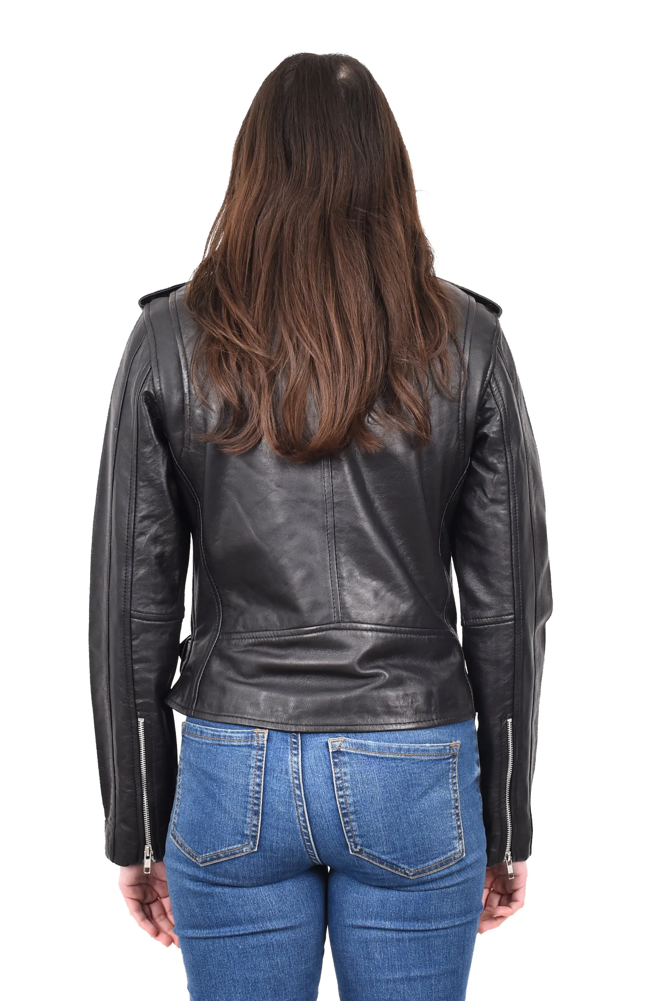 Women's Studded Biker Style Real Leather Jacket Black Celestial